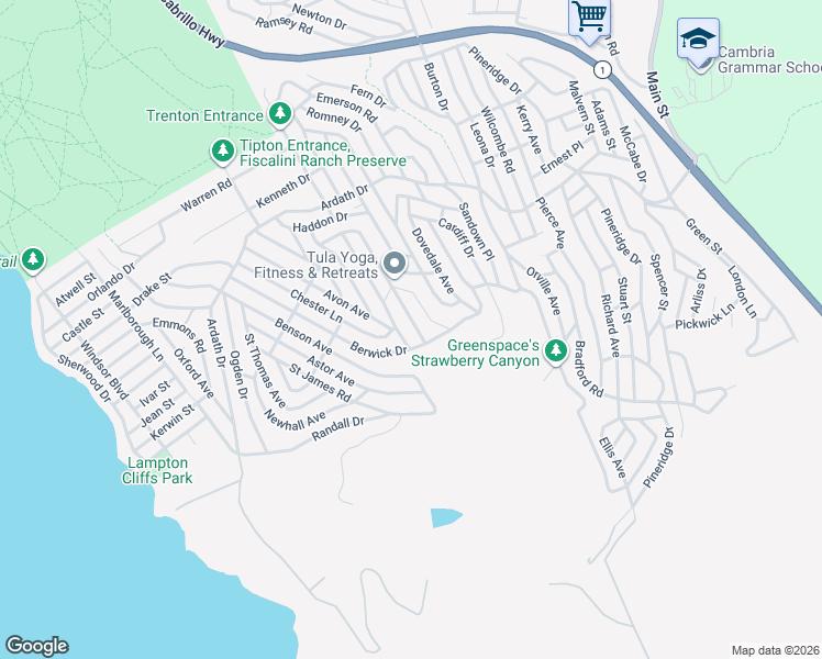 map of restaurants, bars, coffee shops, grocery stores, and more near 1645 Dreydon Avenue in Cambria