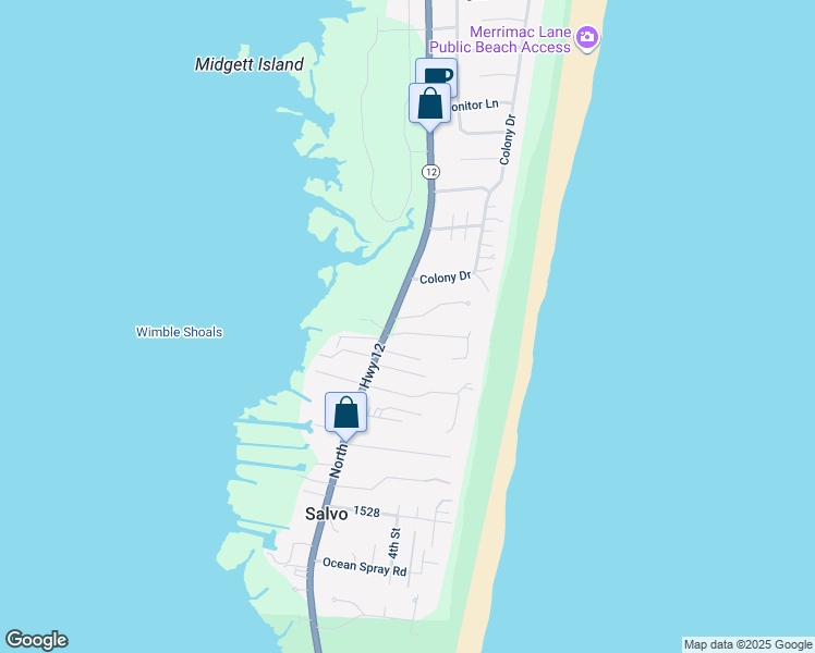 map of restaurants, bars, coffee shops, grocery stores, and more near 27266 Tarheel Court in Rodanthe