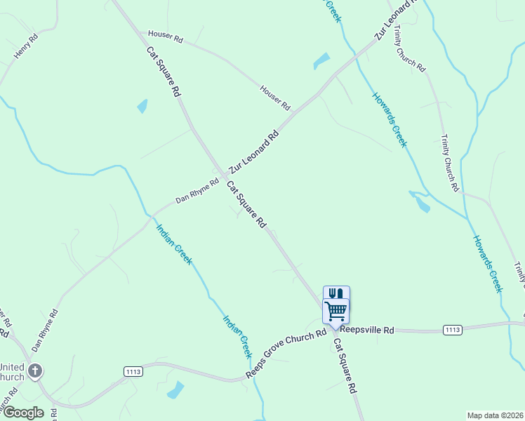 map of restaurants, bars, coffee shops, grocery stores, and more near 2380 Cat Square Road in Vale