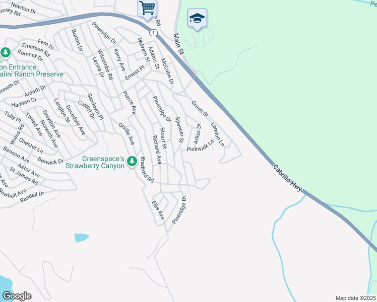 map of restaurants, bars, coffee shops, grocery stores, and more near Pickwick Lane in Cambria