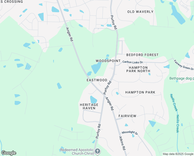 map of restaurants, bars, coffee shops, grocery stores, and more near 1617 Eastwood Drive in Fuquay Varina
