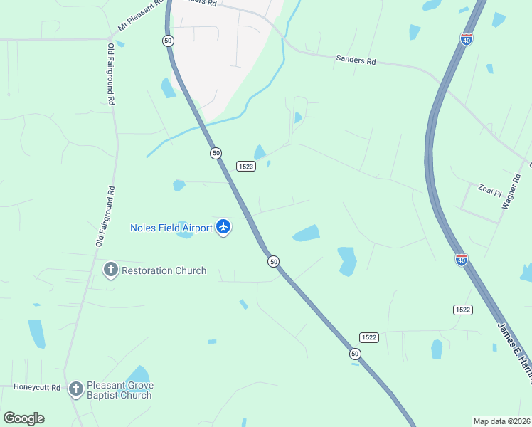 map of restaurants, bars, coffee shops, grocery stores, and more near 133 Cross Ridge Drive in Johnston County