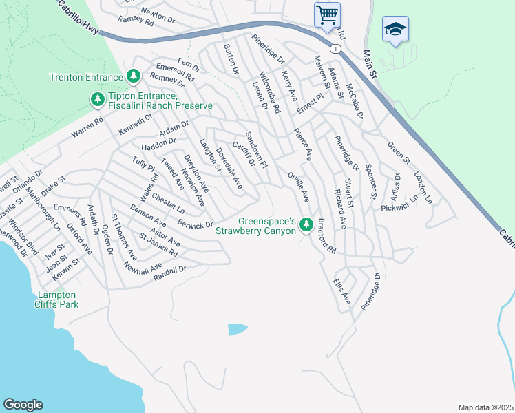 map of restaurants, bars, coffee shops, grocery stores, and more near 1324 Berwick Drive in Cambria