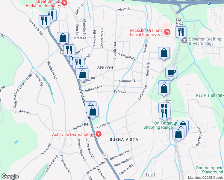 map of restaurants, bars, coffee shops, grocery stores, and more near 427 Brooklyn Road in Asheville