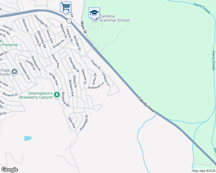 map of restaurants, bars, coffee shops, grocery stores, and more near London Lane in Cambria