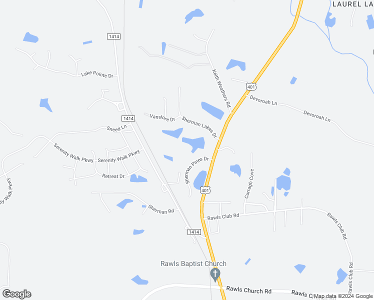 map of restaurants, bars, coffee shops, grocery stores, and more near 104 Sherman Pines Drive in Fuquay Varina