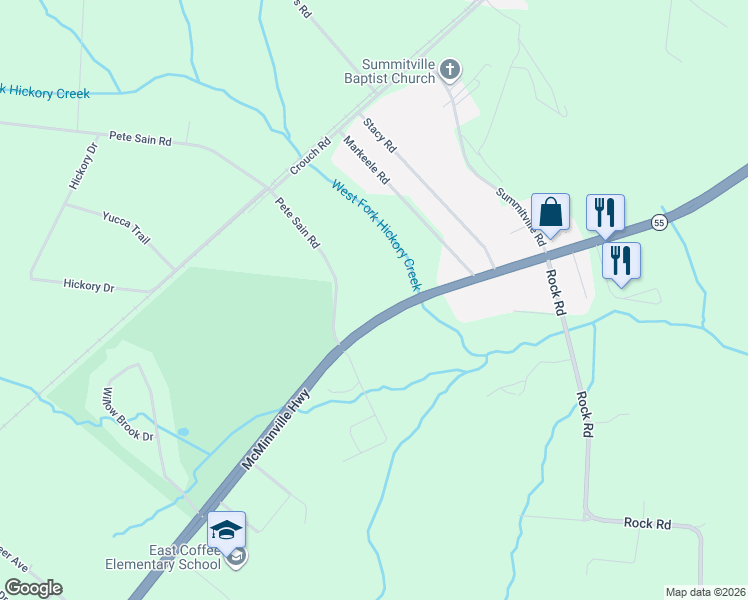 map of restaurants, bars, coffee shops, grocery stores, and more near 164 Pete Sain Road in Manchester