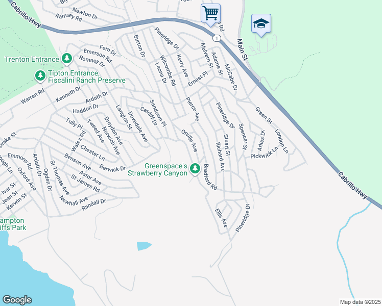 map of restaurants, bars, coffee shops, grocery stores, and more near 1670 Burton Drive in Cambria