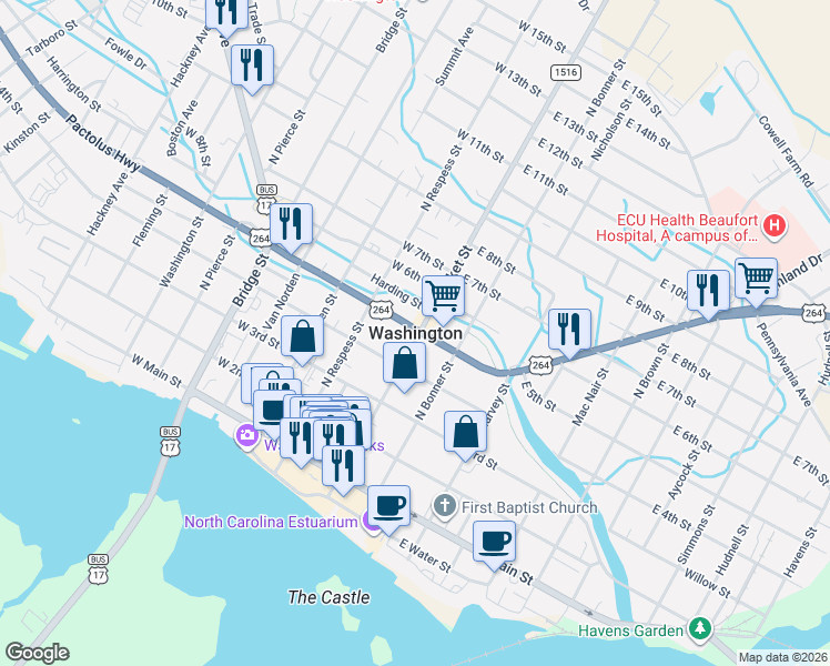 map of restaurants, bars, coffee shops, grocery stores, and more near in Washington