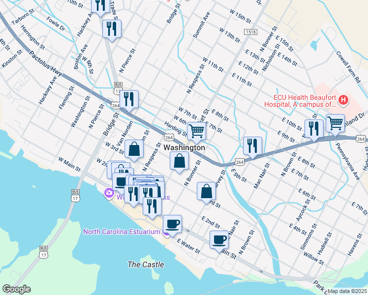 map of restaurants, bars, coffee shops, grocery stores, and more near in Washington