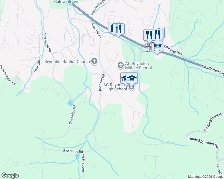 map of restaurants, bars, coffee shops, grocery stores, and more near 11 Reynolds School Road in Asheville