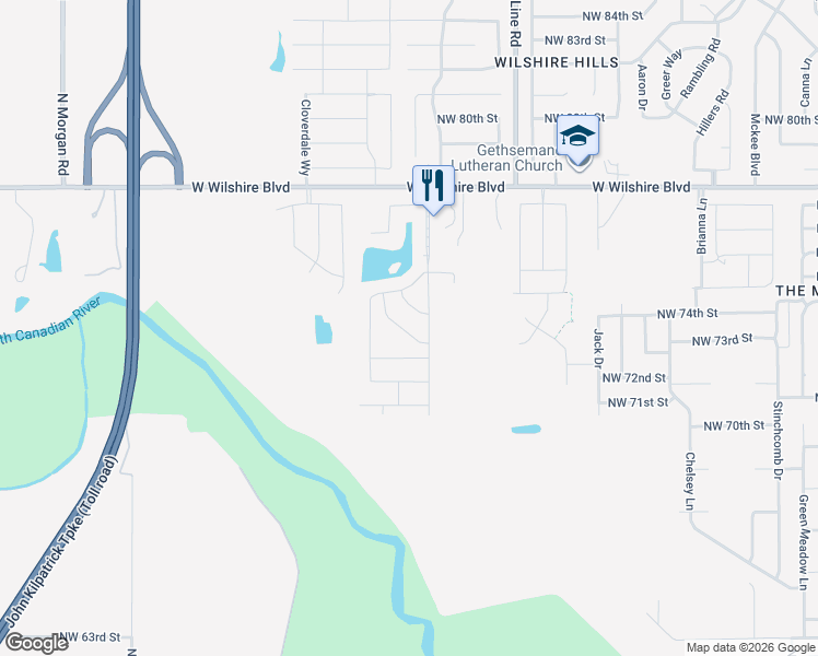 map of restaurants, bars, coffee shops, grocery stores, and more near 7504 Comrade Lane in Yukon