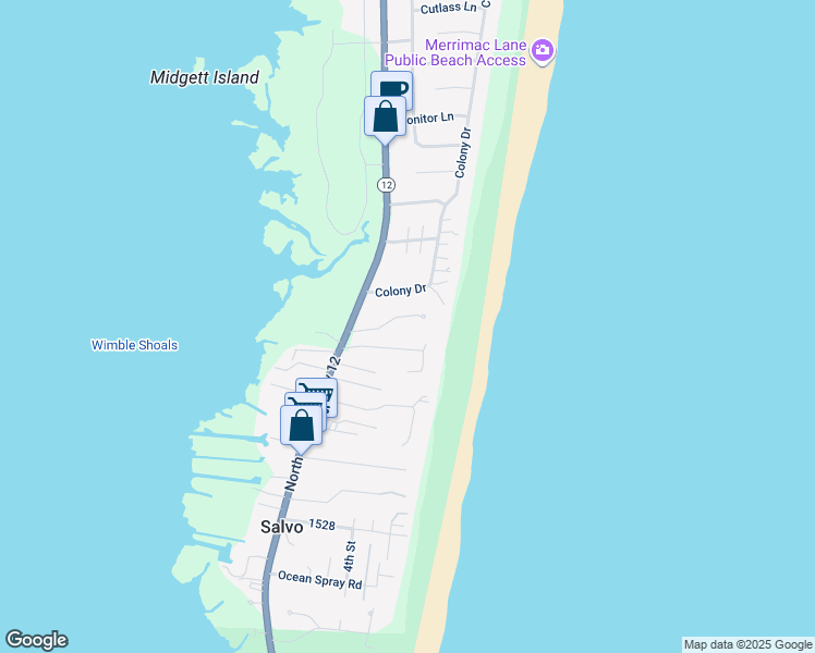 map of restaurants, bars, coffee shops, grocery stores, and more near 27250 Tarheel Court in Salvo