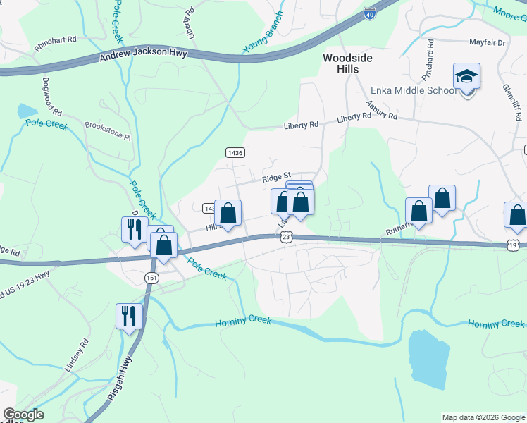 map of restaurants, bars, coffee shops, grocery stores, and more near 113 Hill Street in Candler