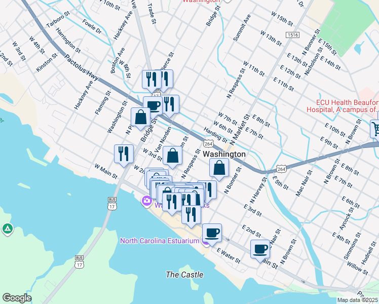 map of restaurants, bars, coffee shops, grocery stores, and more near 425 Gladden Street in Washington