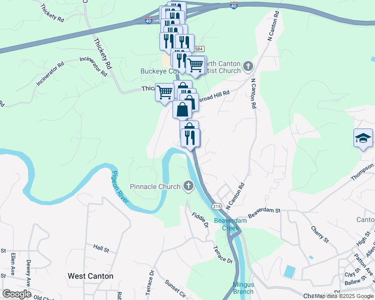 map of restaurants, bars, coffee shops, grocery stores, and more near 517 Champion Drive in Canton