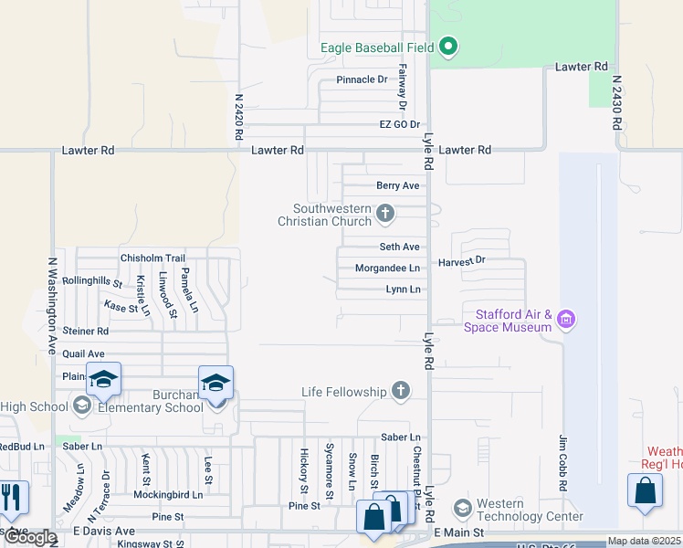 map of restaurants, bars, coffee shops, grocery stores, and more near 2001 Morgandee Lane in Weatherford