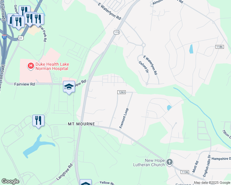 map of restaurants, bars, coffee shops, grocery stores, and more near 173 Fremont Loop in Mooresville