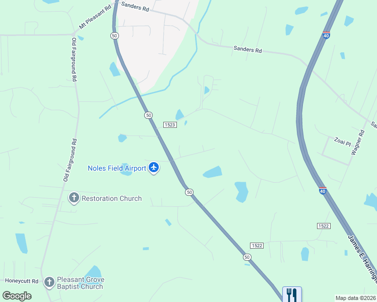 map of restaurants, bars, coffee shops, grocery stores, and more near 133 Cross Ridge Drive in Johnston County