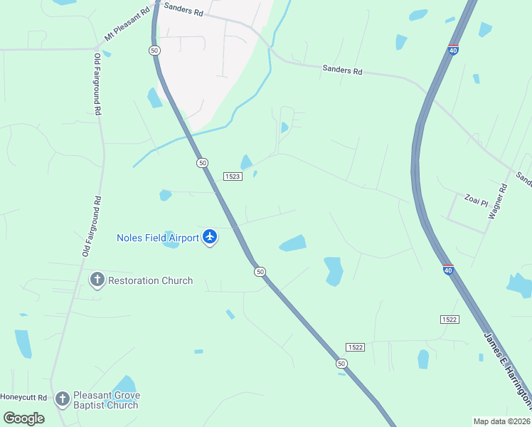 map of restaurants, bars, coffee shops, grocery stores, and more near 133 Cross Ridge Drive in Johnston County