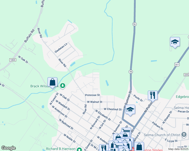 map of restaurants, bars, coffee shops, grocery stores, and more near 120 Boykin Avenue in Selma