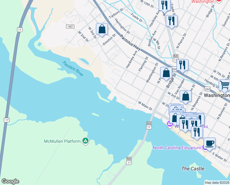 map of restaurants, bars, coffee shops, grocery stores, and more near 102 Washington Harbor in Washington