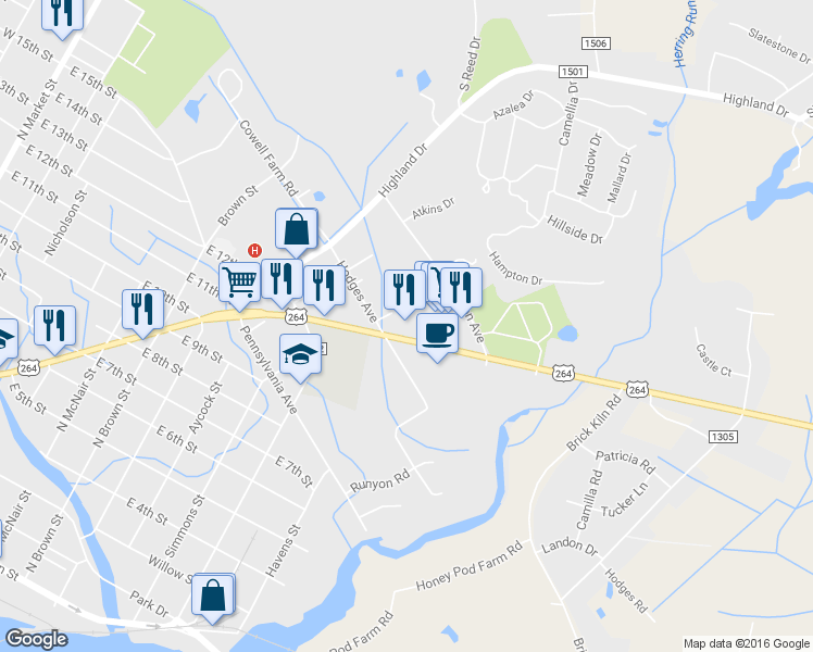 map of restaurants, bars, coffee shops, grocery stores, and more near 1290 John Small Avenue in Washington