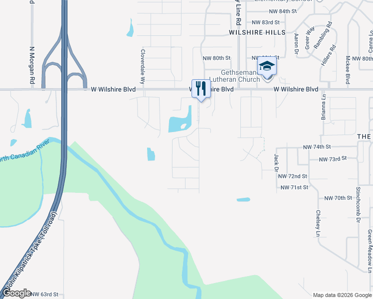 map of restaurants, bars, coffee shops, grocery stores, and more near 7504 Comrade Lane in Yukon
