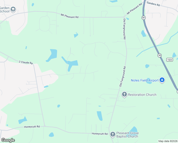 map of restaurants, bars, coffee shops, grocery stores, and more near 453 Axum Road in Johnston County