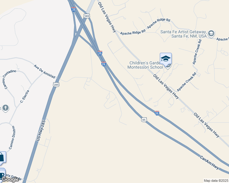 map of restaurants, bars, coffee shops, grocery stores, and more near 48 Camino Valle in Santa Fe