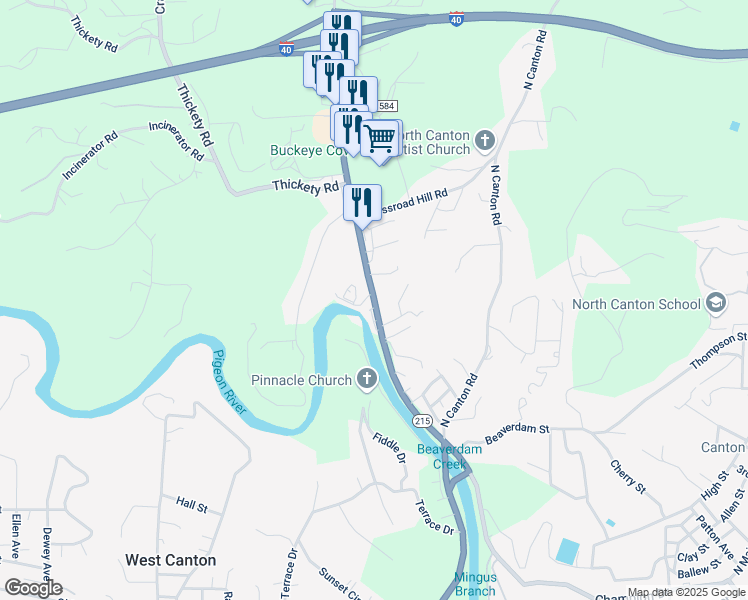 map of restaurants, bars, coffee shops, grocery stores, and more near 517 Champion Drive in Canton