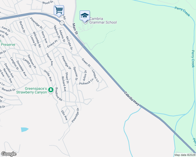 map of restaurants, bars, coffee shops, grocery stores, and more near 1730 London Lane in Cambria