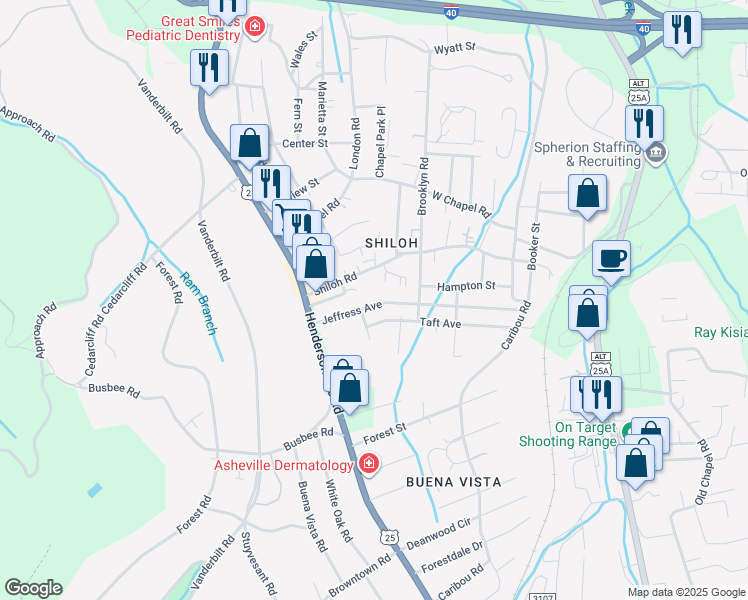 map of restaurants, bars, coffee shops, grocery stores, and more near 33 Jeffress Avenue in Asheville