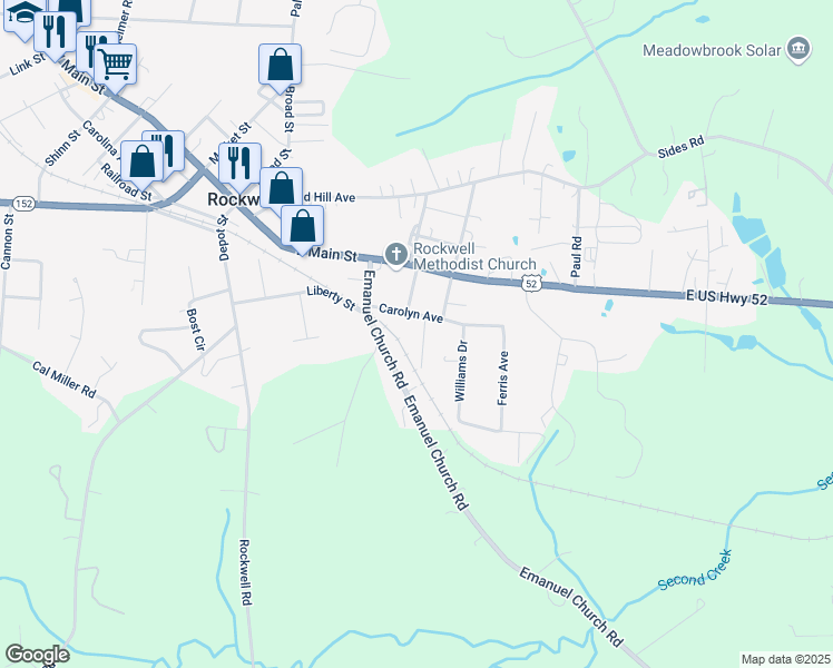 map of restaurants, bars, coffee shops, grocery stores, and more near 210 Ruth Street in Rockwell
