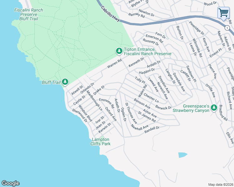 map of restaurants, bars, coffee shops, grocery stores, and more near 789 Ardath Drive in Cambria