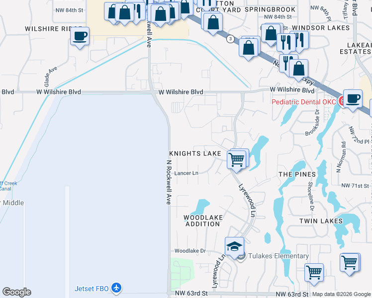 map of restaurants, bars, coffee shops, grocery stores, and more near 7328 Crown Point Road in Oklahoma City