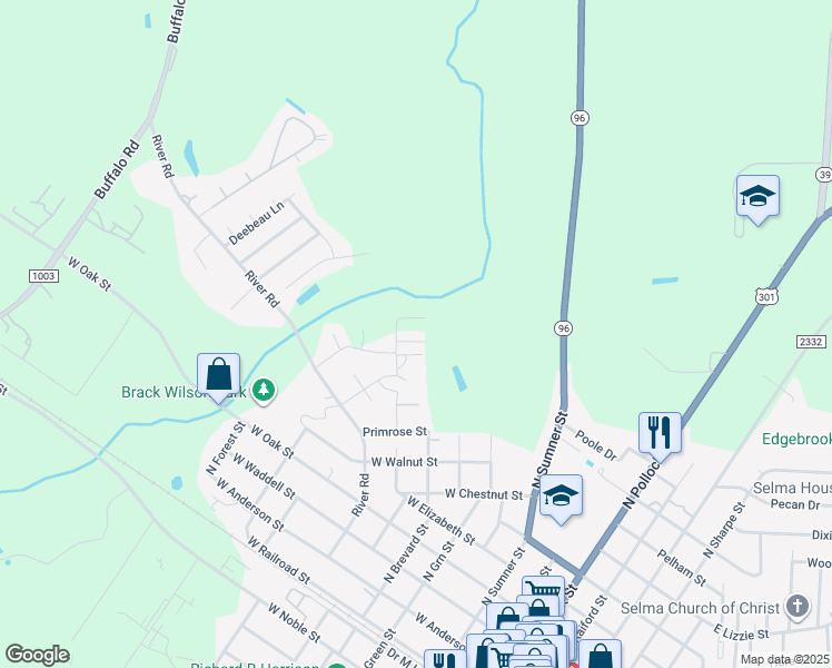 map of restaurants, bars, coffee shops, grocery stores, and more near 121 Boykin Avenue in Selma