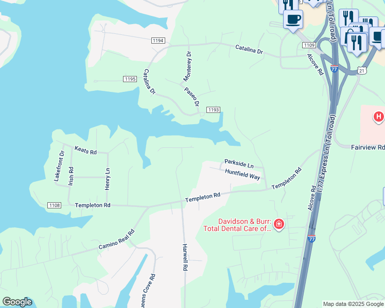 map of restaurants, bars, coffee shops, grocery stores, and more near 178 Quail Ridge Drive in Mooresville