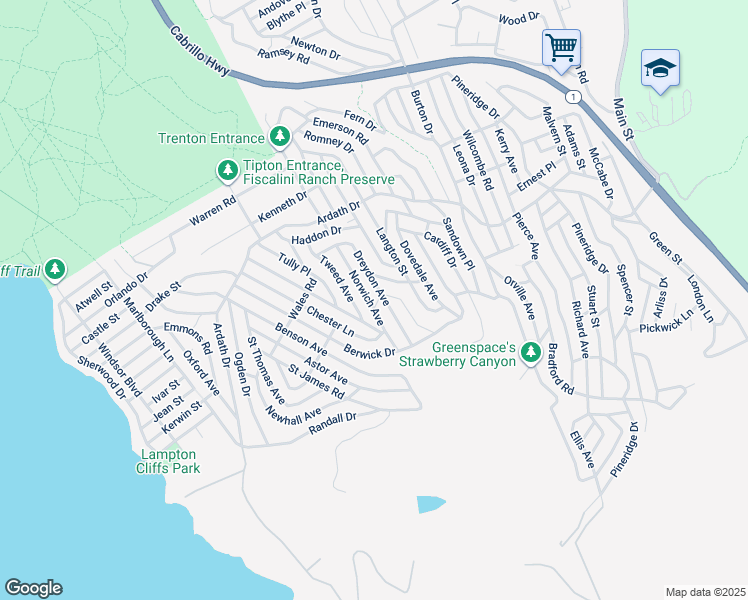 map of restaurants, bars, coffee shops, grocery stores, and more near 1401 Nault Avenue in Cambria