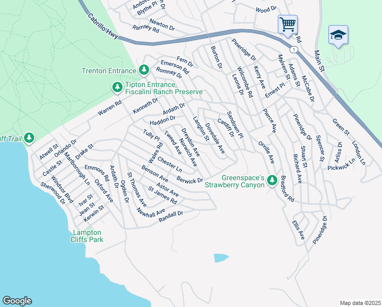 map of restaurants, bars, coffee shops, grocery stores, and more near 1401 Nault Avenue in Cambria