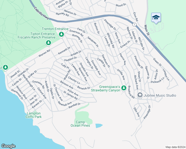 map of restaurants, bars, coffee shops, grocery stores, and more near Melrose Avenue in Cambria