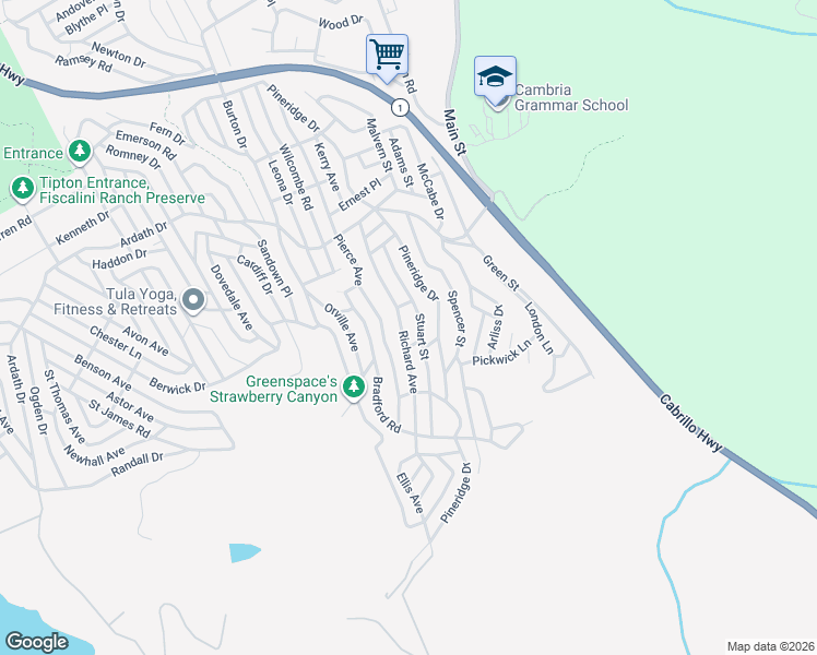 map of restaurants, bars, coffee shops, grocery stores, and more near 1750 Richard Avenue in Cambria