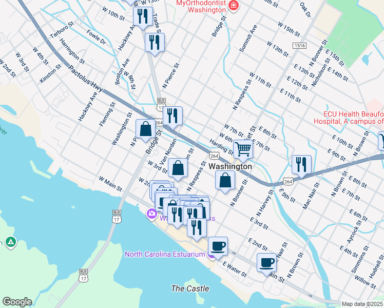 map of restaurants, bars, coffee shops, grocery stores, and more near 425 Gladden Street in Washington