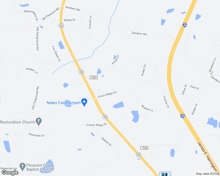 map of restaurants, bars, coffee shops, grocery stores, and more near 43 Talltree Court in Johnston County