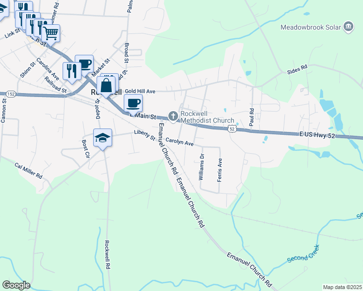map of restaurants, bars, coffee shops, grocery stores, and more near 210 Ruth Street in Rockwell