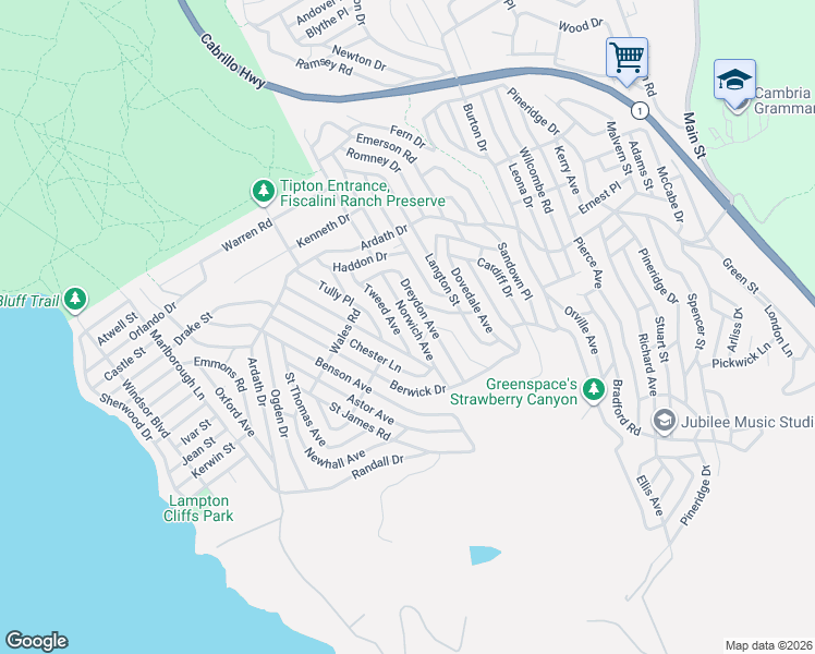 map of restaurants, bars, coffee shops, grocery stores, and more near 1830 Tweed Avenue in Cambria