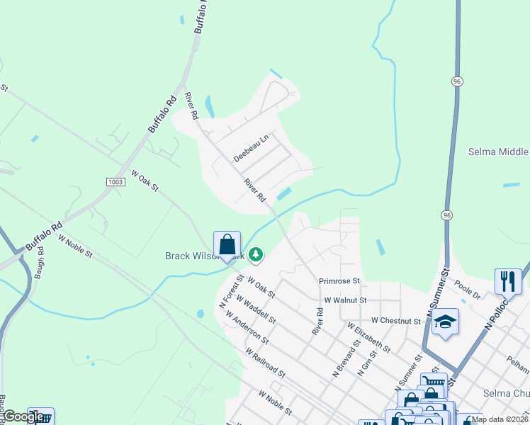 map of restaurants, bars, coffee shops, grocery stores, and more near 805 River Road in Selma
