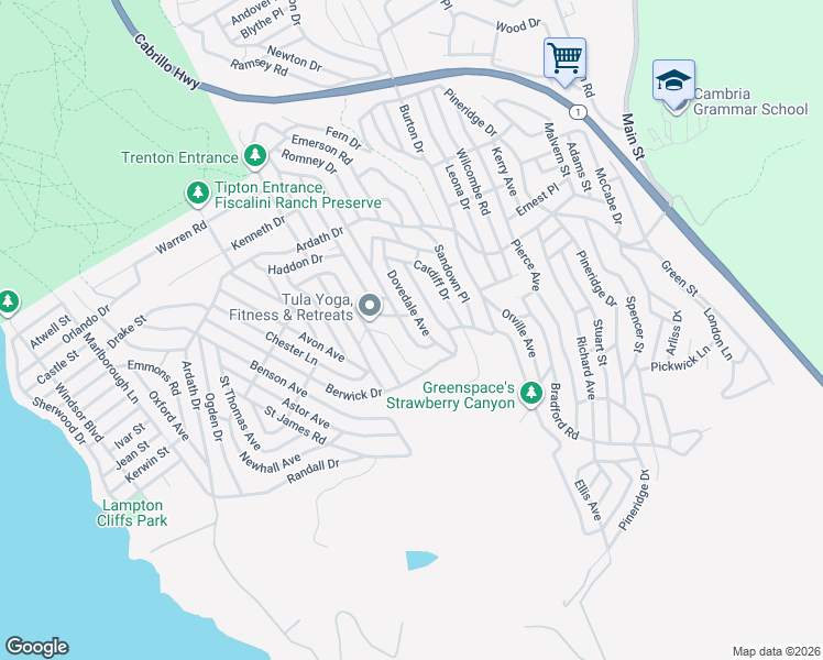 map of restaurants, bars, coffee shops, grocery stores, and more near 1730 Langton Street in Cambria