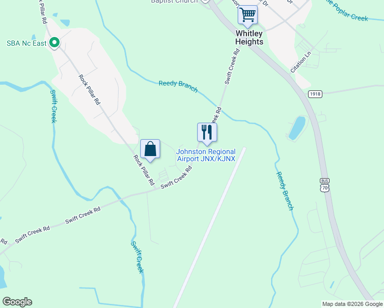 map of restaurants, bars, coffee shops, grocery stores, and more near 3146 Swift Creek Road in Smithfield