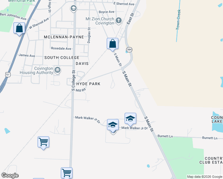 map of restaurants, bars, coffee shops, grocery stores, and more near 120 Tuxedo Drive in Covington